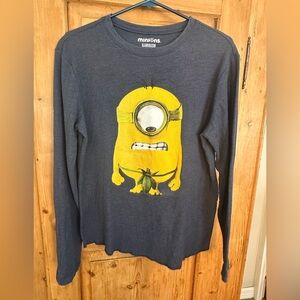 Minions Fig Leaf Gray Waffle Weave Long Sleeve Size Large Universal Studios